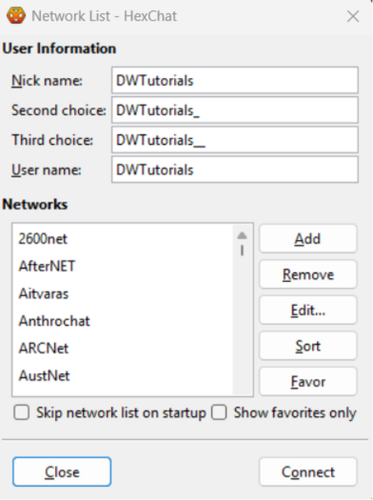 Example server configuration inDWBouncers/Clients/HexChat