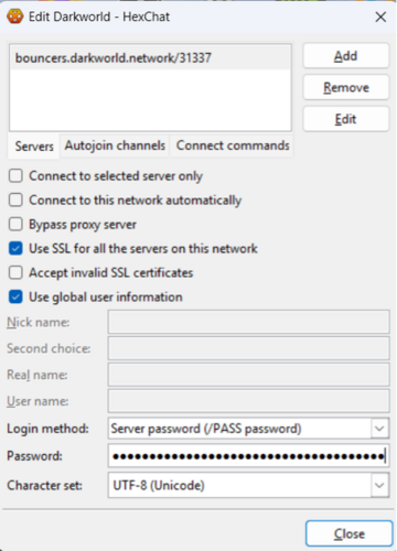 Example server configuration inDWBouncers/Clients/HexChat